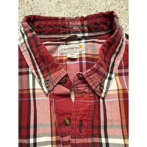 Carhartt Mens Red Plaid Short Sleeve Button-Up Shirt 2XL Regular 100% Cotton